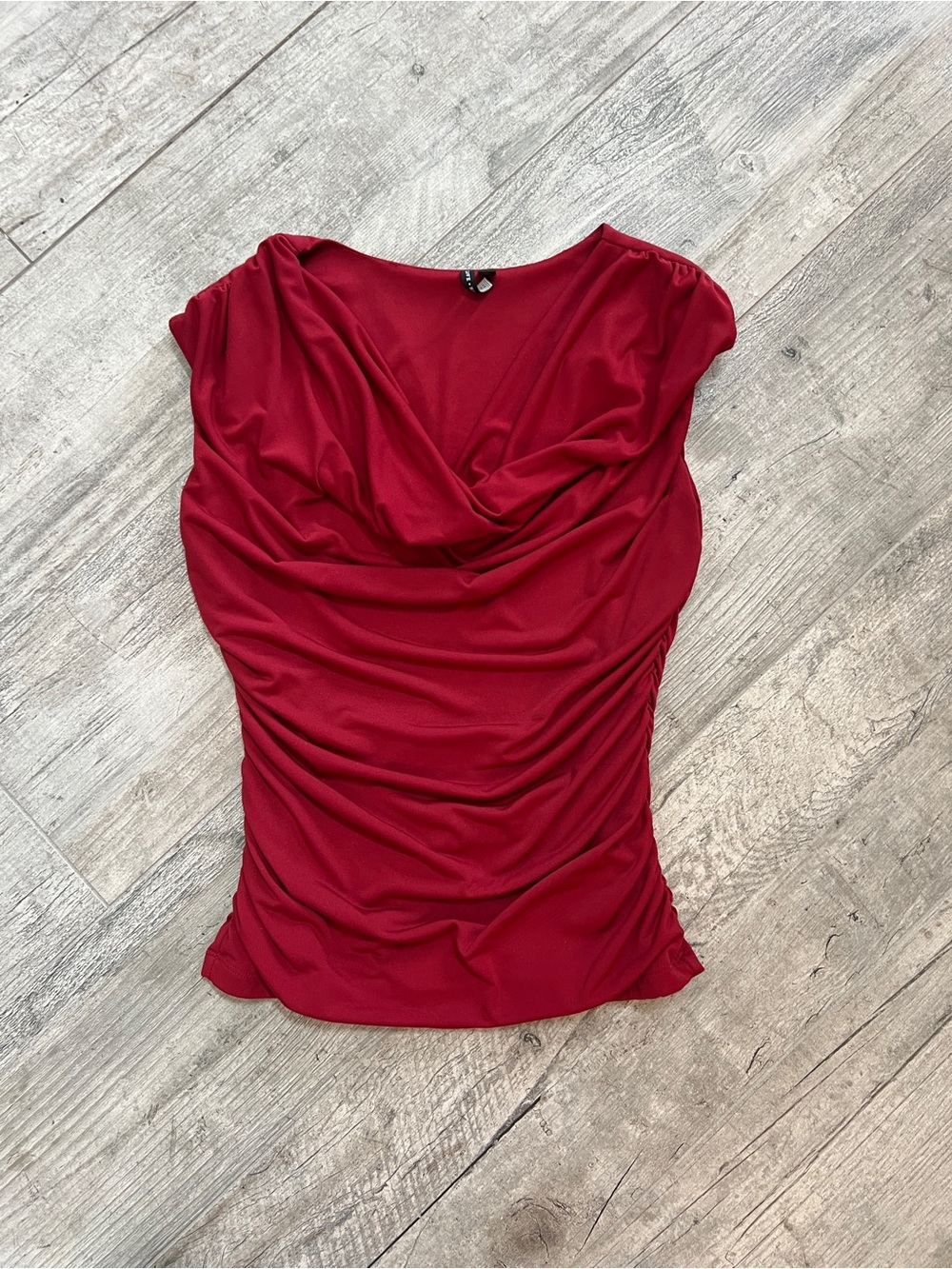 Love Haight Women's Draped Cowneck Ruched Blouse in Wine Red Sz S